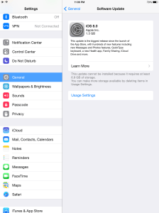 iPad Air iOS 8 Space
